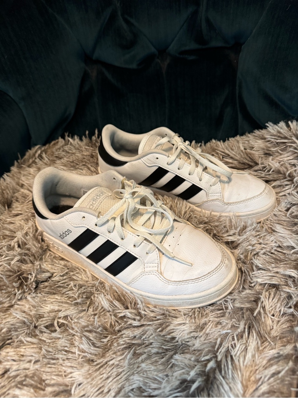 adidas White and Black Classic Three-Stripe Sneakers